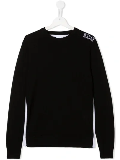 Hugo Boss Kids' Embroidered Logo Jumper In Black