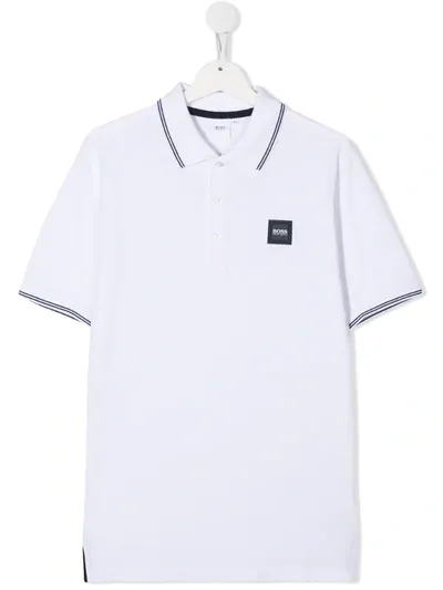 Hugo Boss Teen Logo-patch Polo Shirt In White