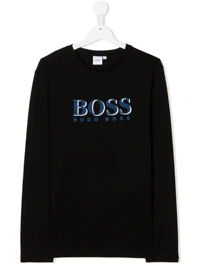 Hugo Boss Kids' Logo Print T-shirt In Black