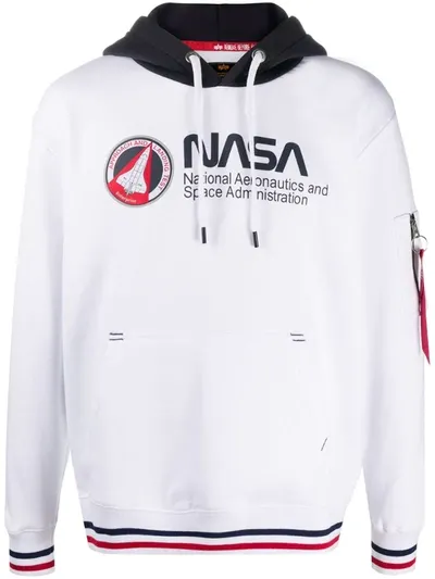 Alpha Industries Logo Print Cotton Hoodie In White