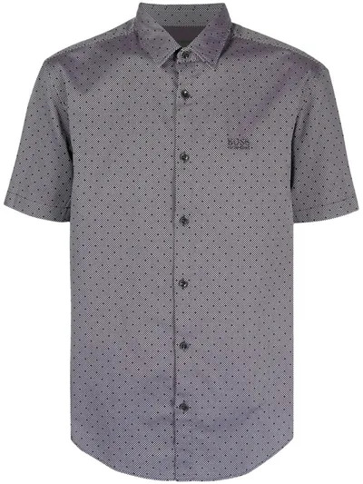 Hugo Boss Polka-dot Shortsleeved Shirt In Grey