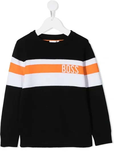 Hugo Boss Kids' Contrast Stripe Jumper In Black