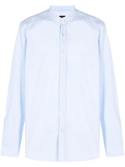 Hugo Boss Collarless Cotton Shirt In Blue