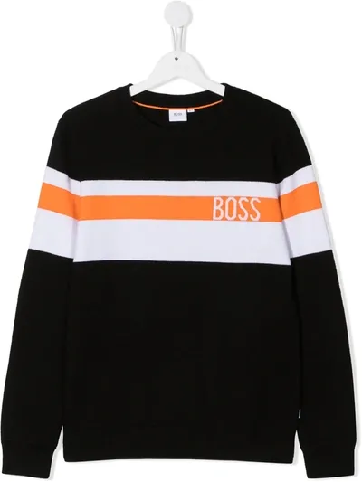 Hugo Boss Kids' Contrast Stripe Jumper In Black