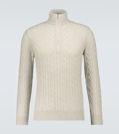 Loro Piana Mezzocollo Treccia Cashmere Sweater In Beige