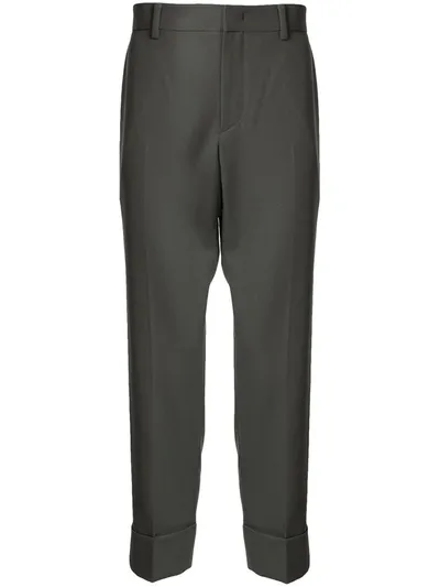 Solid Homme Cropped Turn Up Trousers In Green