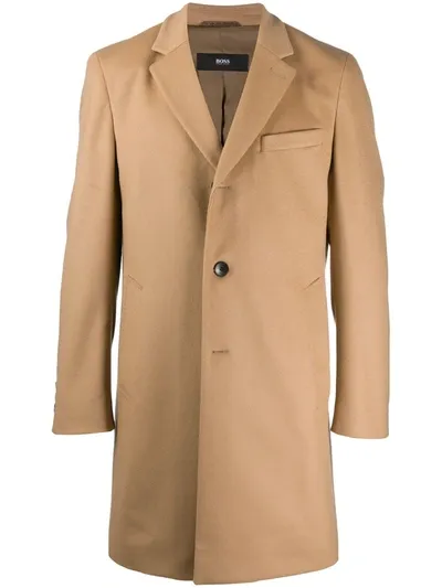 Hugo Boss Single Breasted Coat In Brown