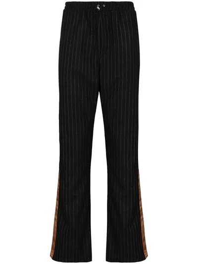 Ahluwalia Kyle Striped Pinstripe Drawstring Trousers In Black