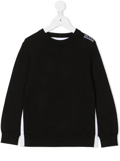 Hugo Boss Kids' Logo Embroidered Crewneck Sweatshirt In Black