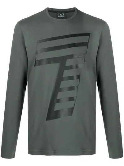 Ea7 Logo Print Long-sleeved Top In Green