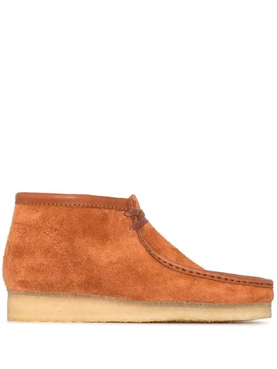 Clarks Originals Wallabee Leather-trimmed Brushed-suede Desert Boots In Orange