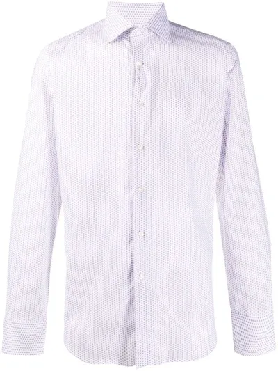 Canali Tile-print Spread Collar Shirt In White