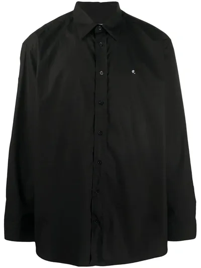 Raf Simons Embroidered Logo Buttoned Shirt In Black