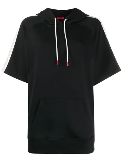 Hugo Boss Drawstring Short-sleeve Hoodie In Black