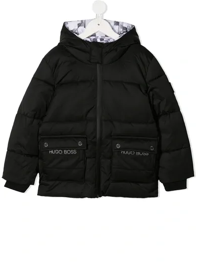 Hugo Boss Kids' Padded Hooded Jacket In Black