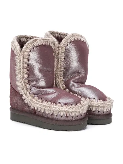 Mou Kids' Metallic Suede Ankle Boots In Purple