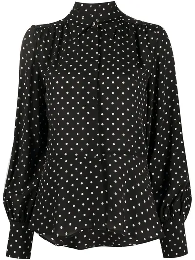 Msgm Polka Dots Printed Blouse In Black