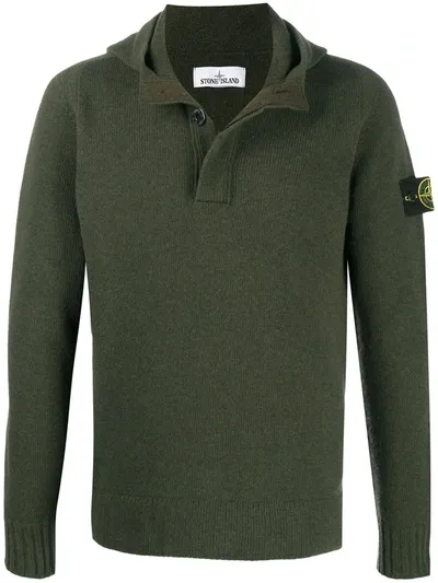 Stone Island Polo-collar Knit Jumper In Green