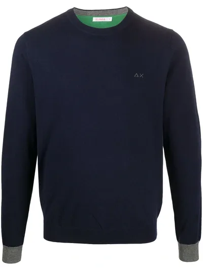 Sun 68 Fine Knit Sweatshirt With Elbow Patches In Blue