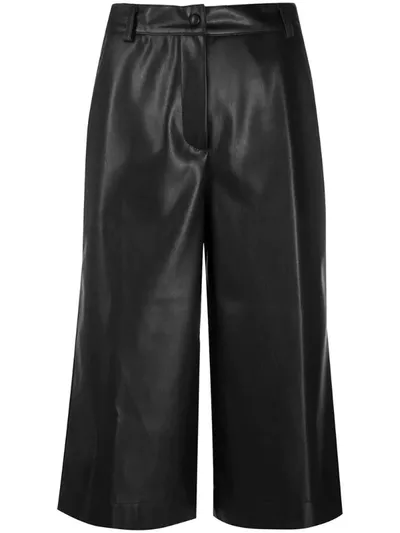 Semicouture Cropped Faux-leather Trousers In Black