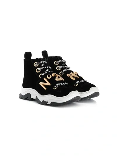 N°21 Teen Logo Plaque High-top Sneakers In Black