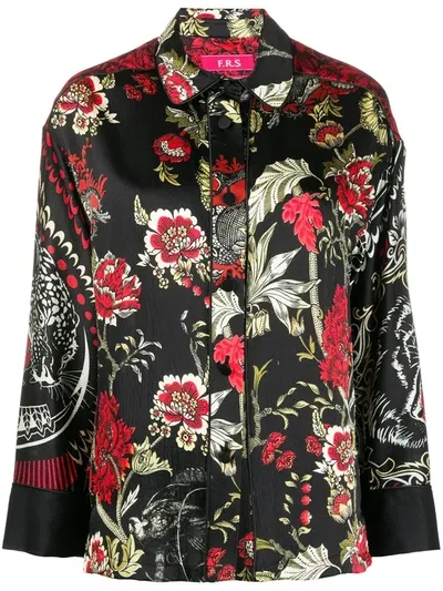 F.r.s For Restless Sleepers Floral-print Silk Shirt In Black