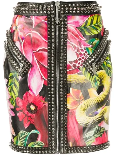 Philipp Plein Floral-print Mini Skirt In Black