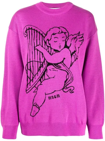 Msgm Cherub Crew-neck Jumper In Purple