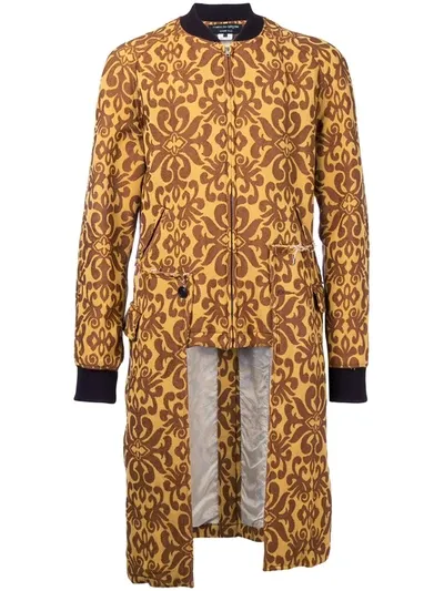 Pre-owned Comme Des Garçons Embroidered Brocade Kilt Coat In Yellow