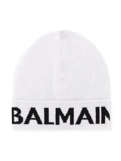 Balmain Babies' Logo Knitted Beanie In White