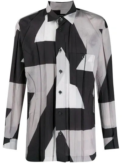 Issey Miyake Abstract-print Pleated Shirt In Grey