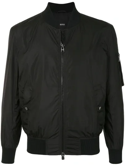 Hugo Boss Sleeve-pocket Bomber Jacket In Black