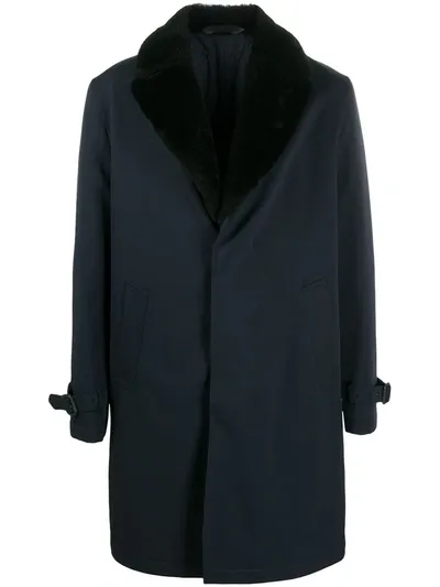 Brioni Fur-trimmed Coat In Blue