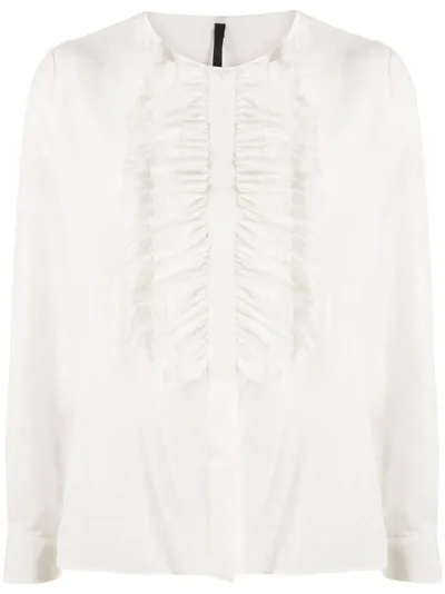 Sara Lanzi Ruffled-plastron Cotton-blend Voile Blouse In White