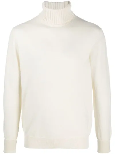 Ballantyne Roll Neck Jumper In White