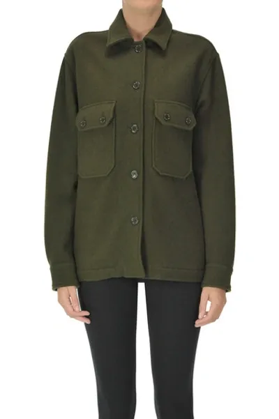 Aspesi Shirt Style Wool Jacket In Olive Green