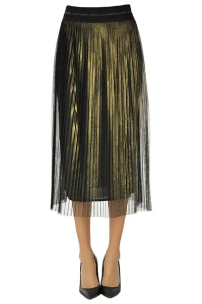 D-exterior Pleated Tulle Skirt In Black