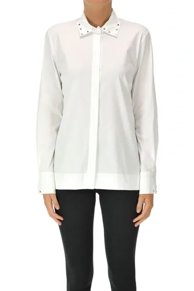 D-exterior Studded Cotton Shirt In White