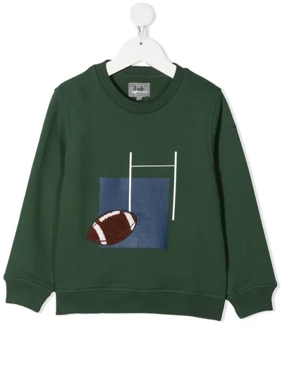 Il Gufo Kids' Rugby Print Cotton Sweatshirt W/ Patch In Green