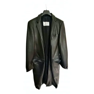 Pre-owned Versace Leather Coat In Black