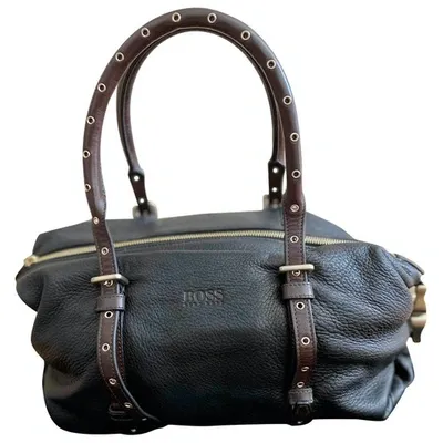 Pre-owned Hugo Boss Leather Handbag In Black