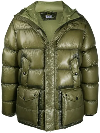 C.p. Company Hooded Down Jacket In Green