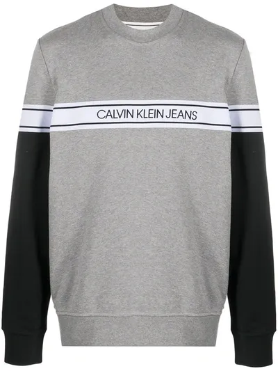 Calvin Klein Jeans Est.1978 Logo Stripe Sweatshirt In Grey