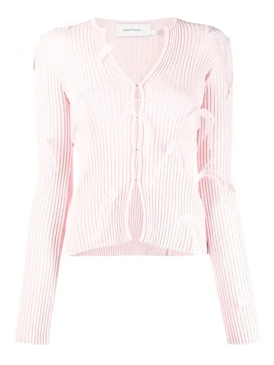 Marques' Almeida Cardigan In Maglia Di Viscosa Con Piume Decorative In Pink