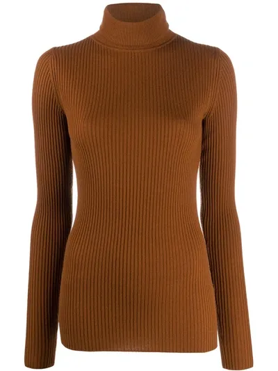 Joseph Rib-knit Turtleneck Top In Brown