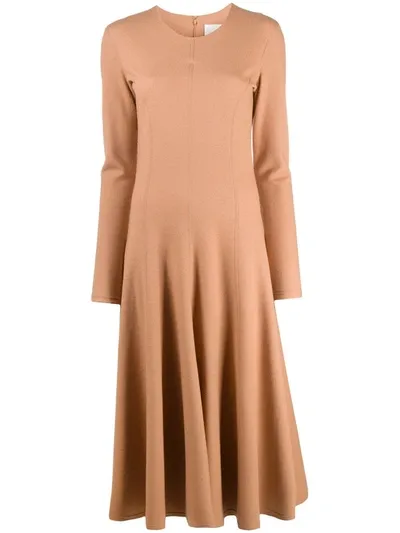 Jil Sander Woven Flare Skirt Dress In Brown