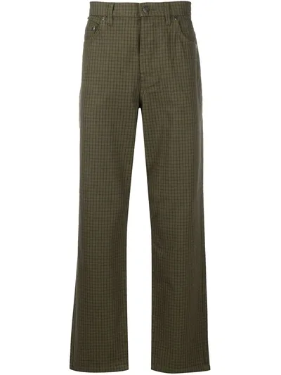 Stussy Grid-check Cotton Trousers In Olive