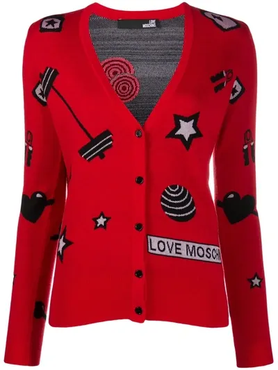 Love Moschino Motif-jacquard Cardigan In Red