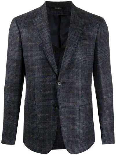 Z Zegna Single-breasted Check Blazer In Blue