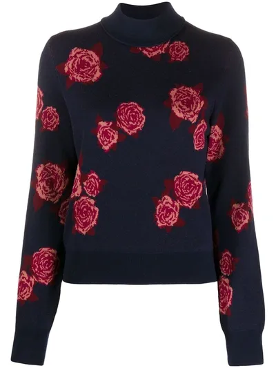 Ports 1961 Rose-jacquard Roll Neck Sweater In Blue